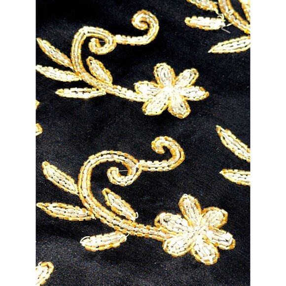 Stenay Small Black Gold All Silk Beaded Sequin Floral Blouse Vintage Evening Top - Picture 10 of 13